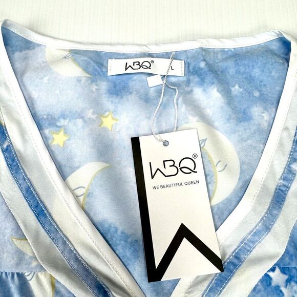 Nightgown Blue Cloud Moon Soft Thin Long Sleeve Pajama PJ Kimono - Picture 4 of 6